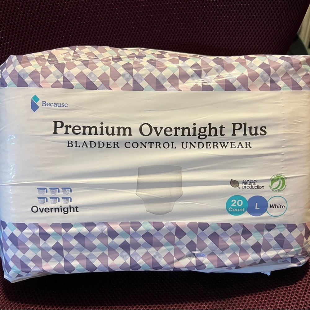 Because Premium Overnight Plus Bladder Control Underwear 20 Count Size Large